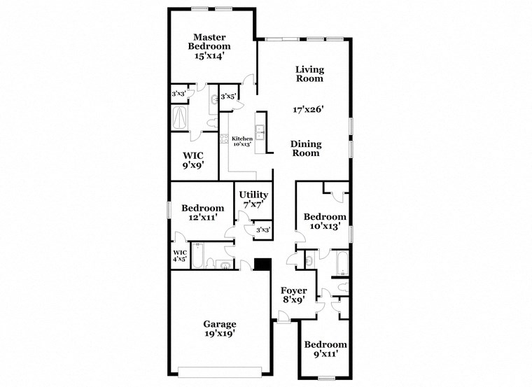 a floor plan of a house with a combination of bedrooms and a living room