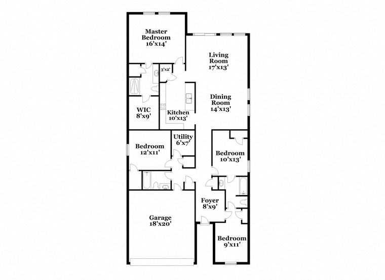 the floor plan of the second level of the house has two bedrooms and a bathroom
