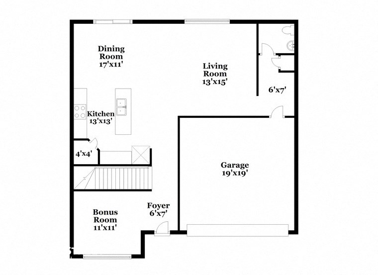 a floor plan of a house with an open floor plan with bedrooms and a garage