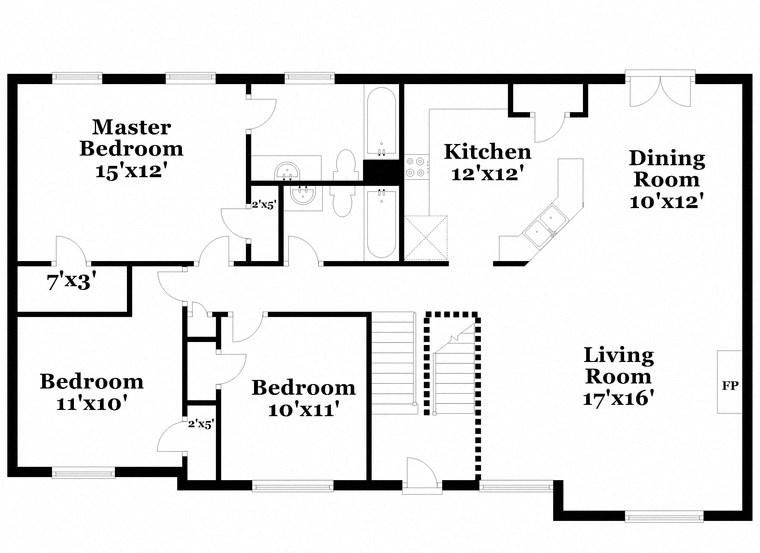 a floor plan of a house with bedrooms and a living room