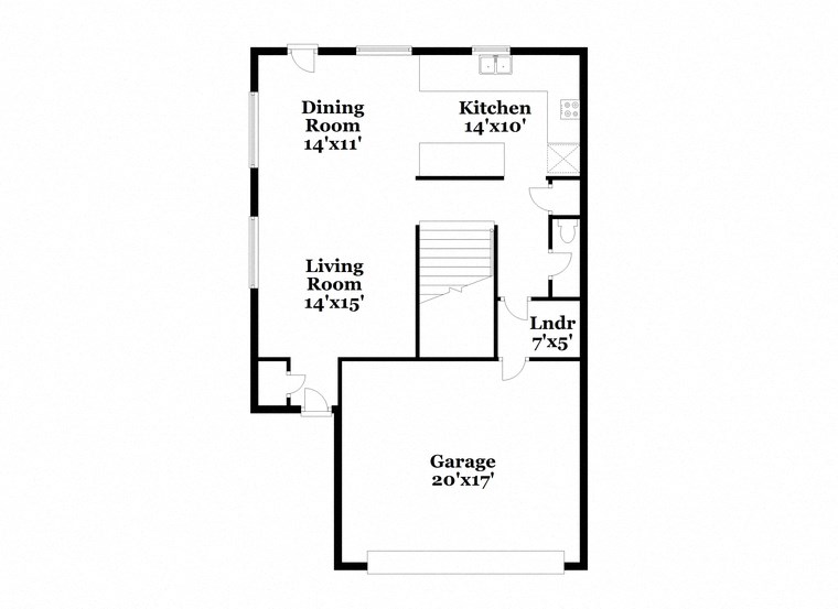 a floor plan of a house with a garage and a living room
