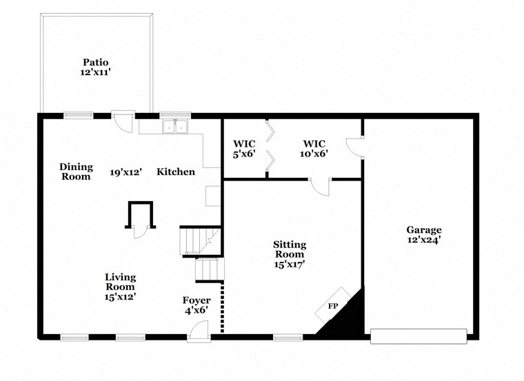 a floor plan of a house with an open floor plan with a bedroom and a