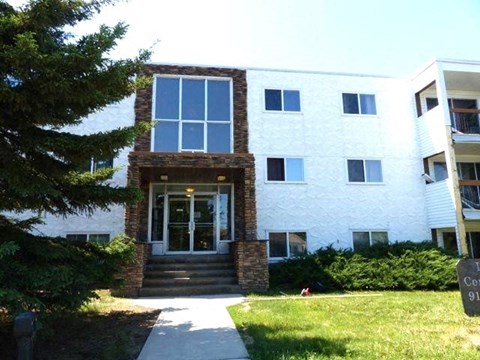a white building with a tree in front of it