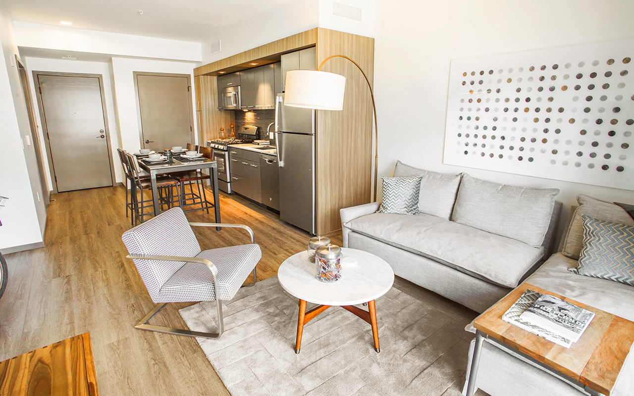 Block 17 Apartments Mid-Rise Model Living Room and Dining Room