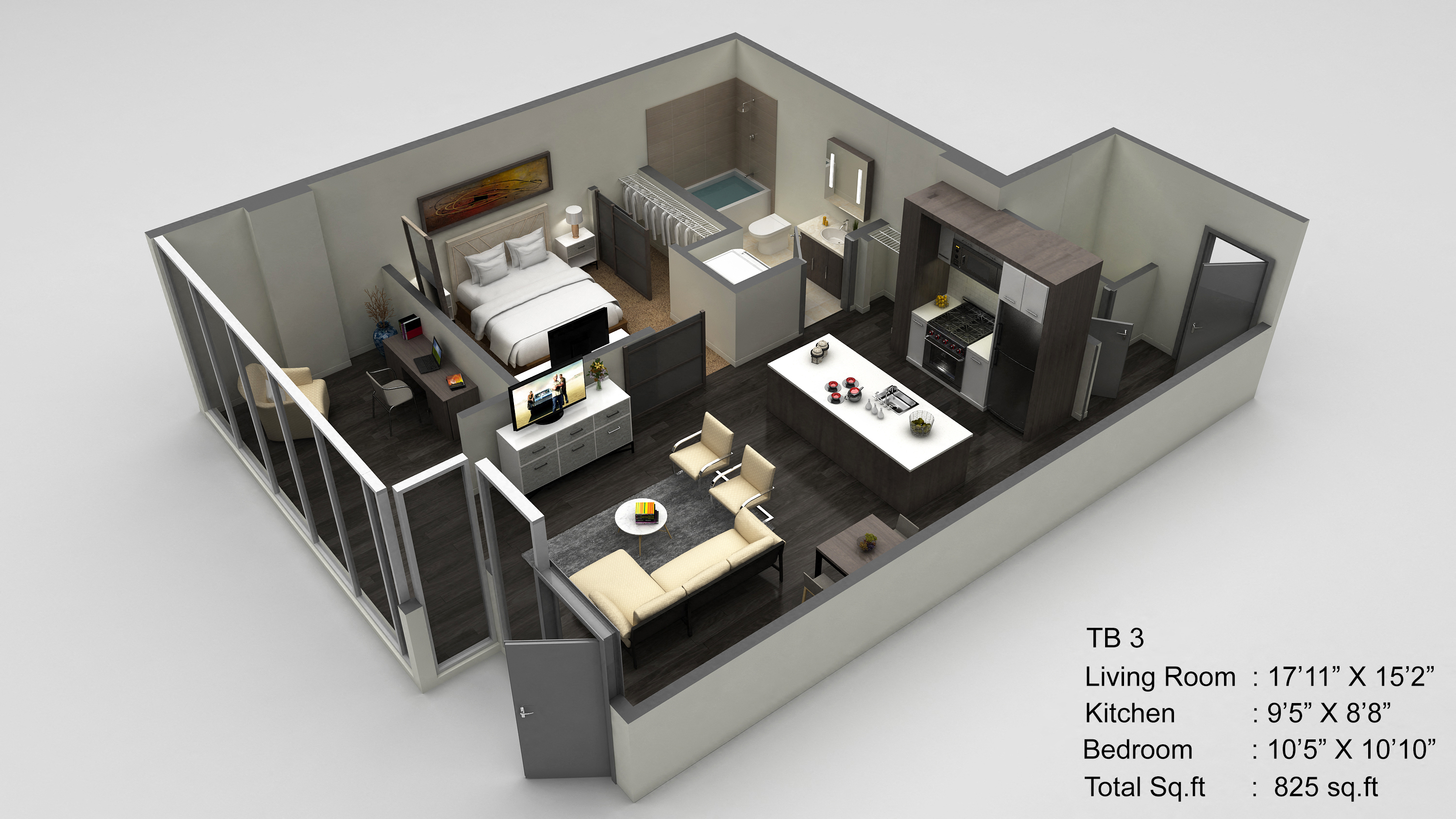 Block 17 Apartments TB 3 3D Floor Plan