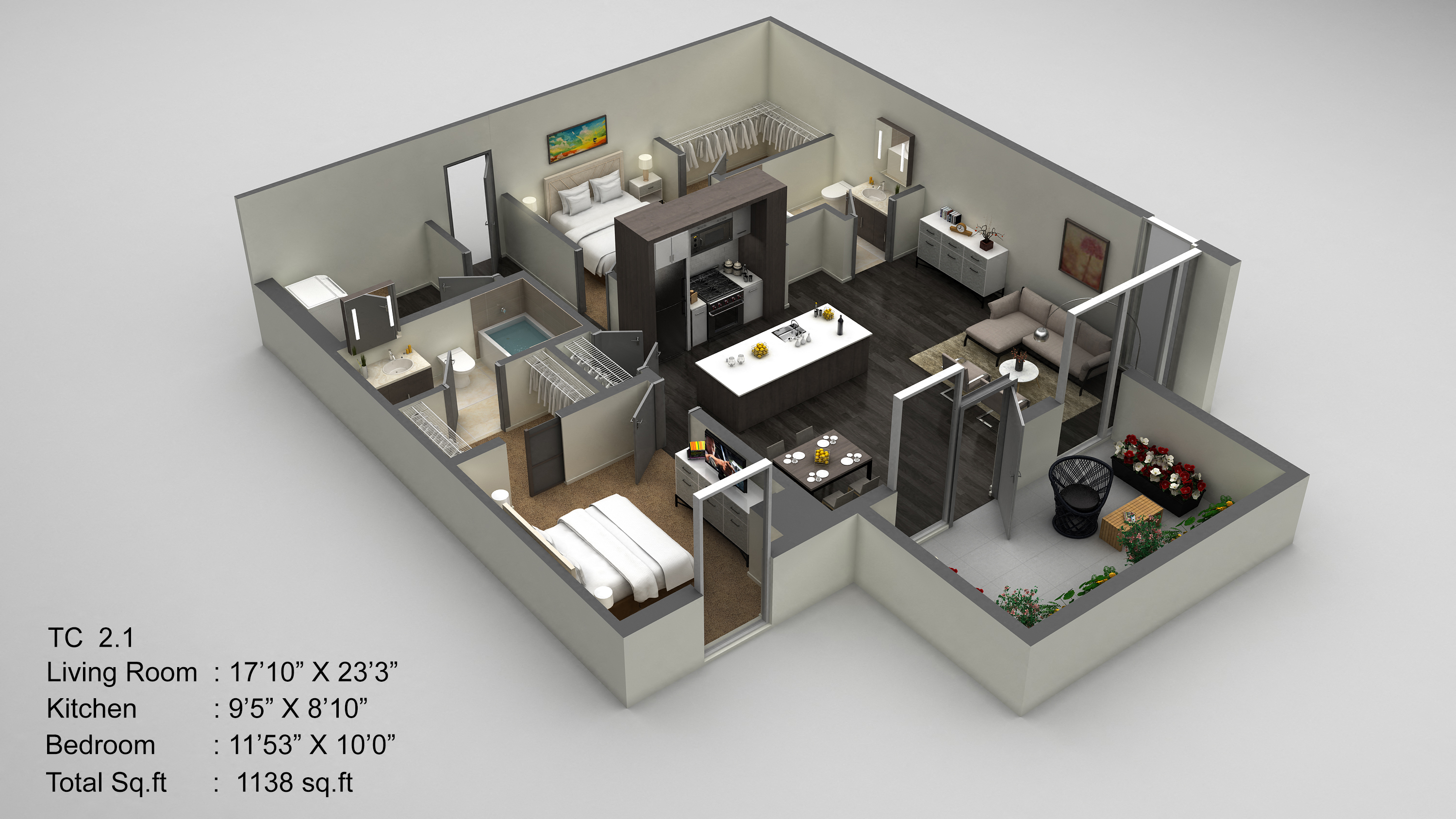 Block 17 Apartments TC 2-1 3D Floor Plan