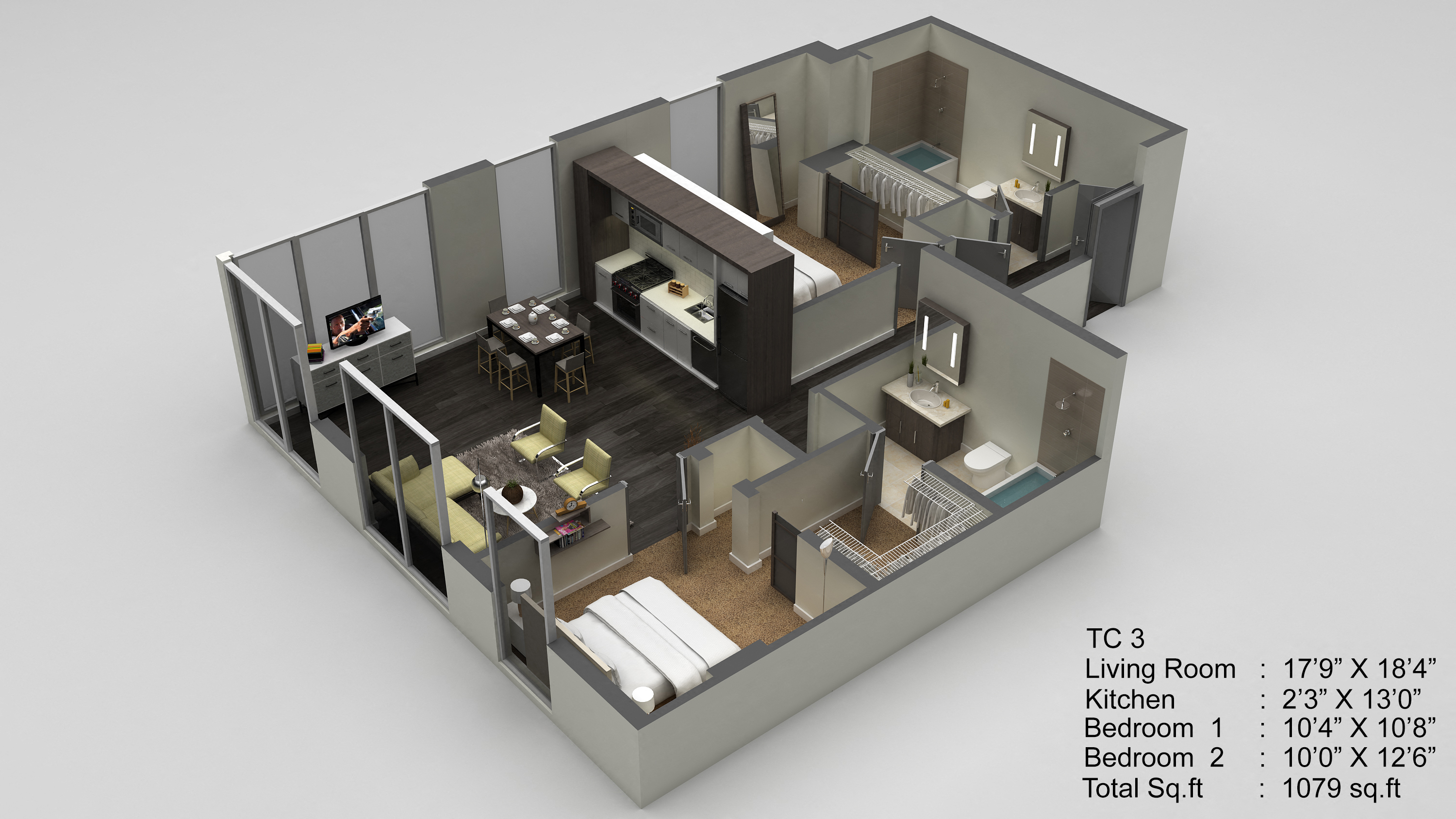 Block 17 Apartments TC 3 3D Floor Plan