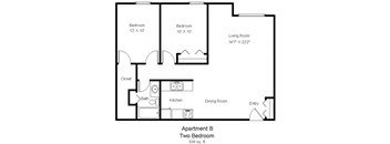 2 bedroom, 1 bathroom