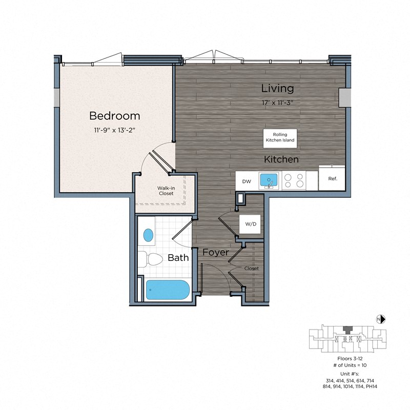 Leo at Waterfront Station Apartments Washington DC One Bedroom One Bath A floor plan