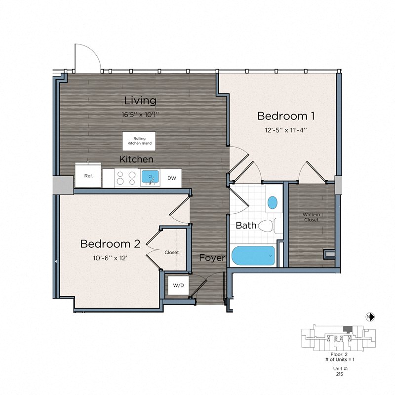 Leo at Waterfront Station Apartments Washington DC Two Bedroom One Bath A floor plan