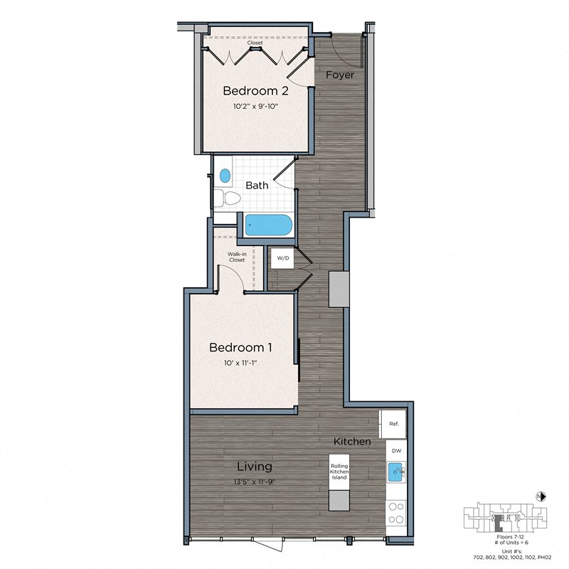 Leo at Waterfront Station Apartments Washington DC Two Bedroom One Bath B floor plan