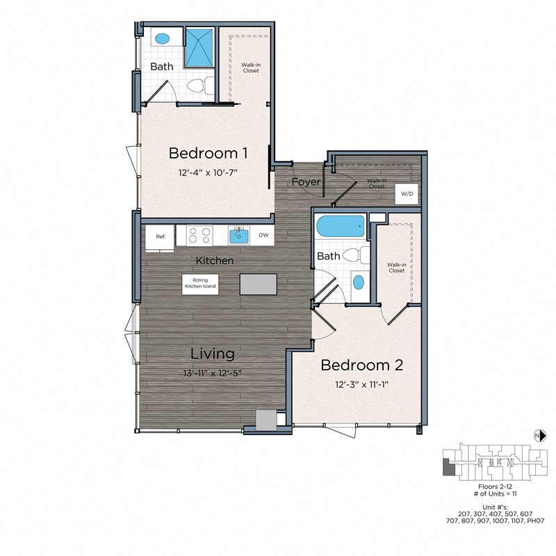 Leo at Waterfront Station Apartments Washington DC Two Bedroom Two Bath B floor plan