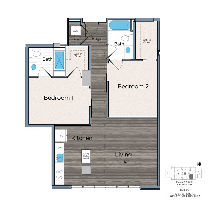 Leo at Waterfront Station Apartments Washington DC Two Bedroom Two Bath C floor plan