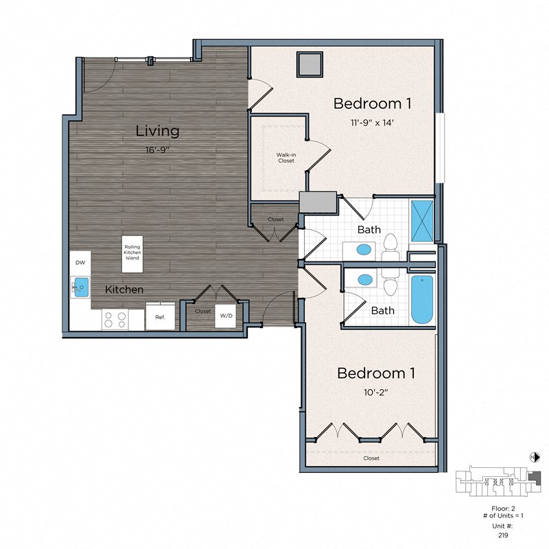 Leo at Waterfront Station Apartments Washington DC Two Bedroom Two Bath D floor plan