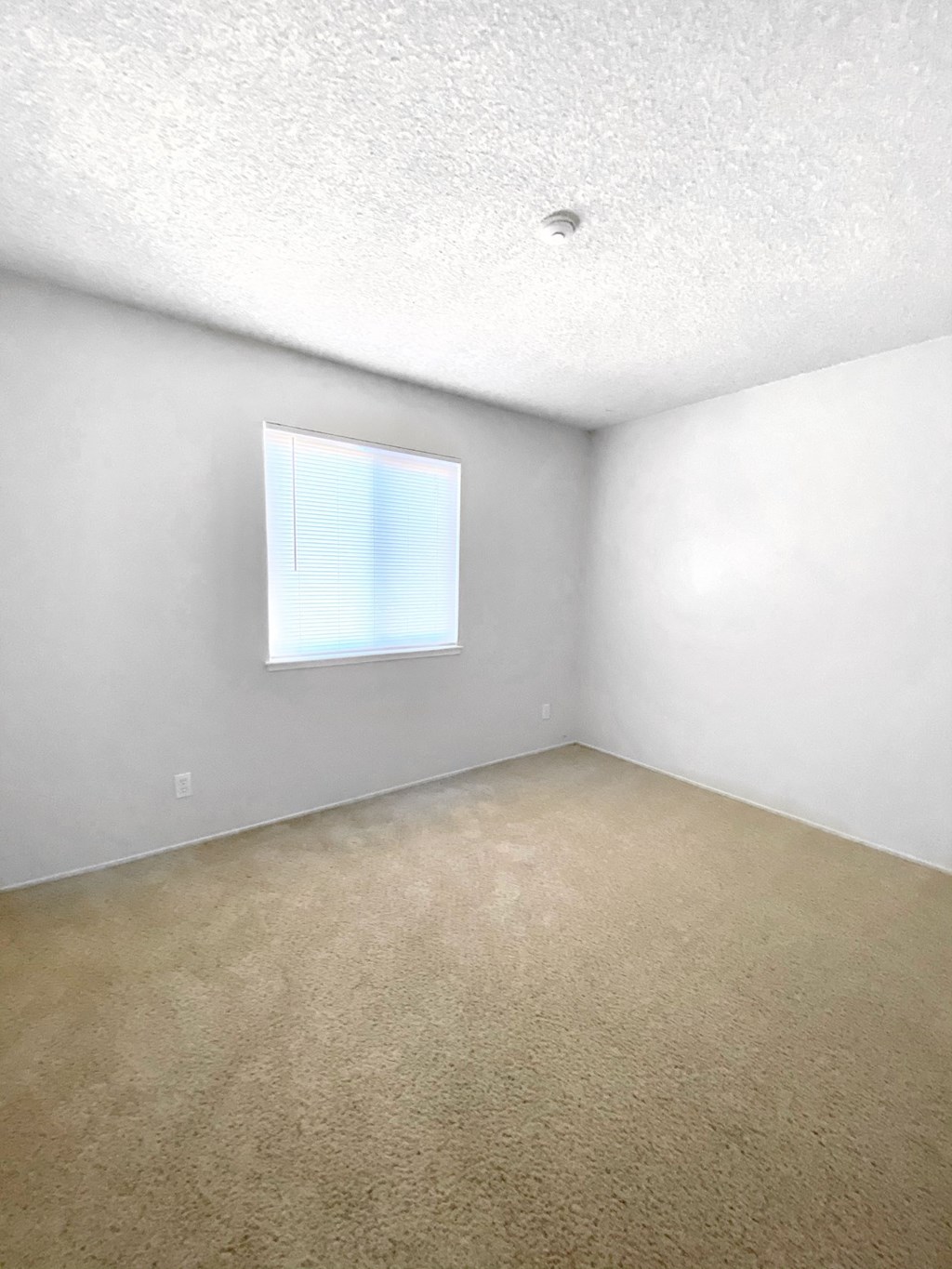 an empty room with a window on the wall