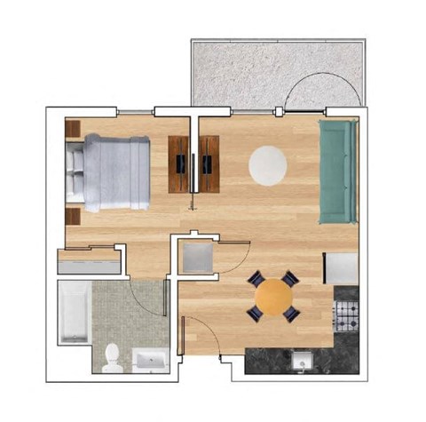 1 Bedroom A Floor Plan at Block C, California