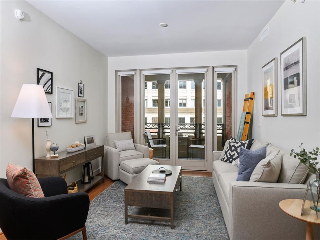 a living room with a couch and a coffee table