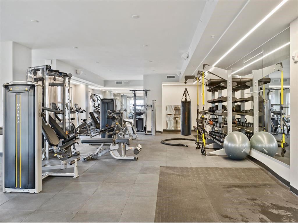 the gym is equipped with weights and cardio equipment