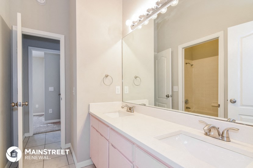 a bathroom with a sink and a large mirror