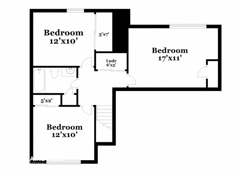 a floor plan of a house with an open floor plan with bedrooms and a bathroom
