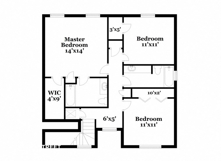 a floor plan of a house with an open floor plan with bedrooms and a bathroom