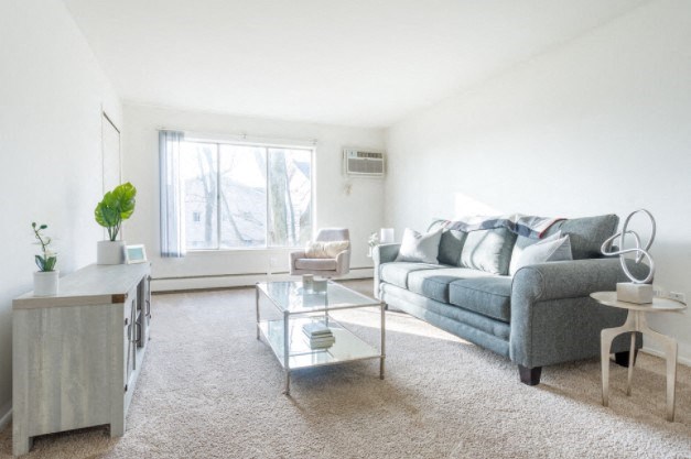 a living room with a couch and a coffee table
