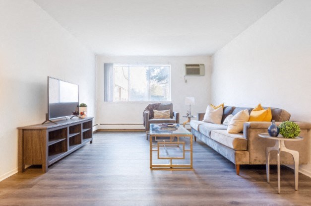 a living room with a couch and a television
