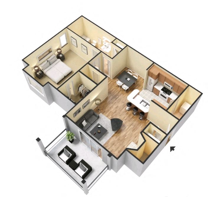 The Chastain Floorplan 1 Bedroom 1 Bath 830 Total Sq Ft at Lakeside at Arbor Place, Douglasville, GA, 30135