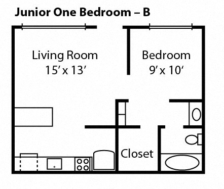 JR One Bedroom Floor Plan at Anderson Place Apts, Davis, CA