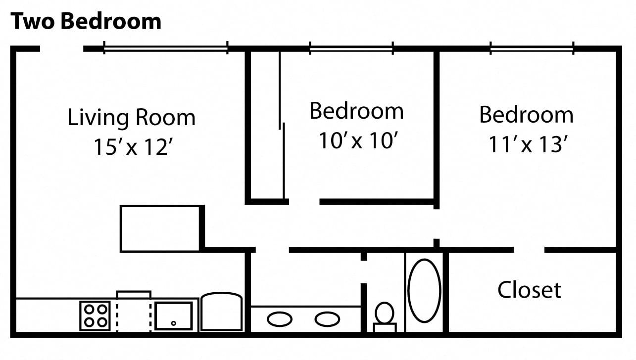 Two Bedroom Floor Plan at Anderson Place Apts, Davis, CA