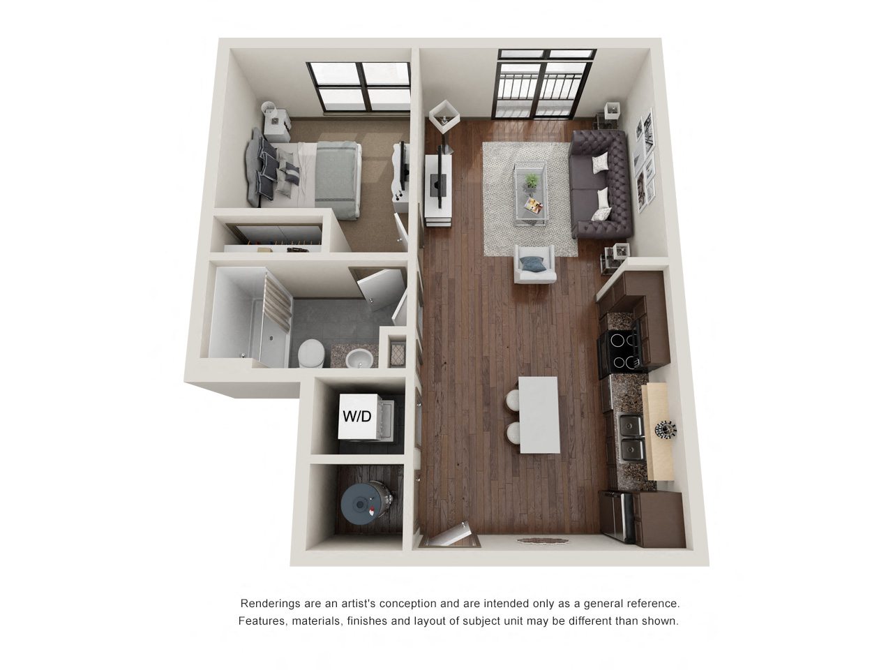1 bed 1 bath floor plan H
