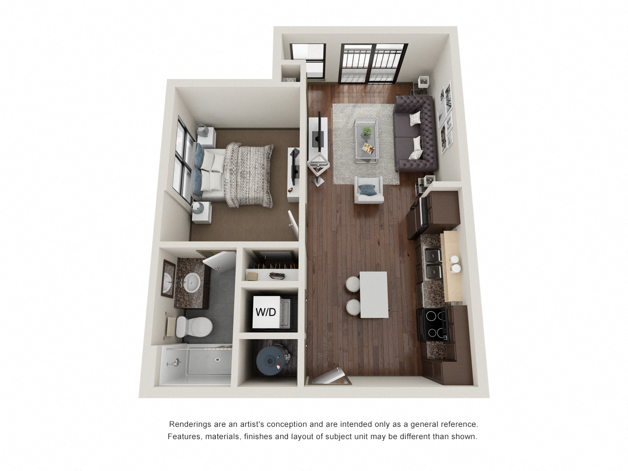 1 bed 1 bath floor plan L