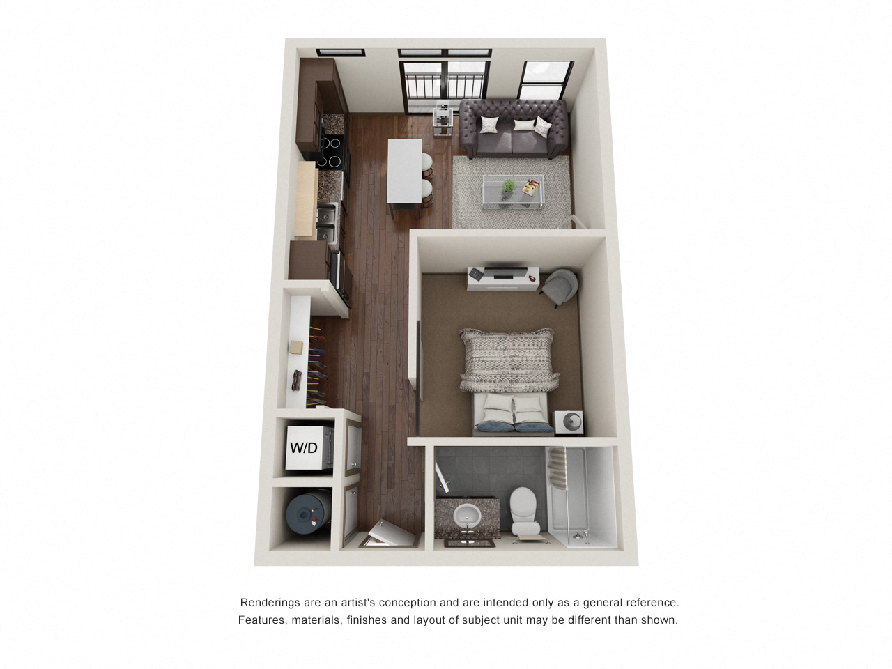 1 bed 1 bath floor plan M