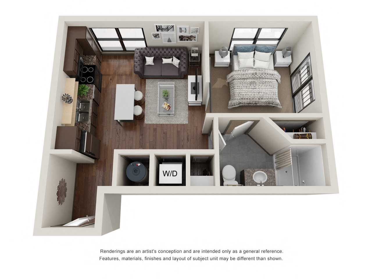 1 bed 1 bath floor plan P