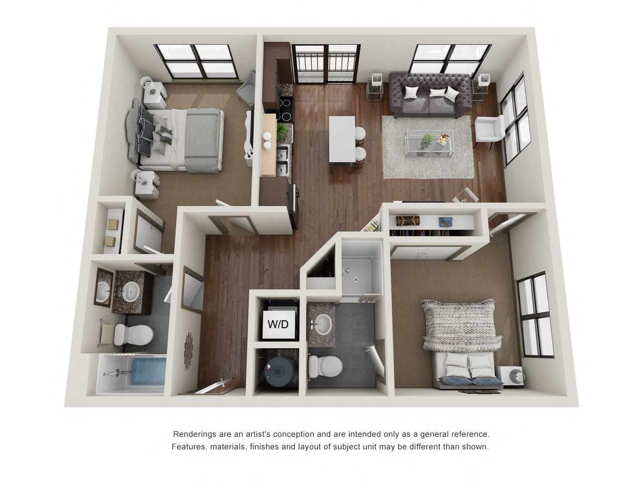 2 bed 2 bath floor plan E