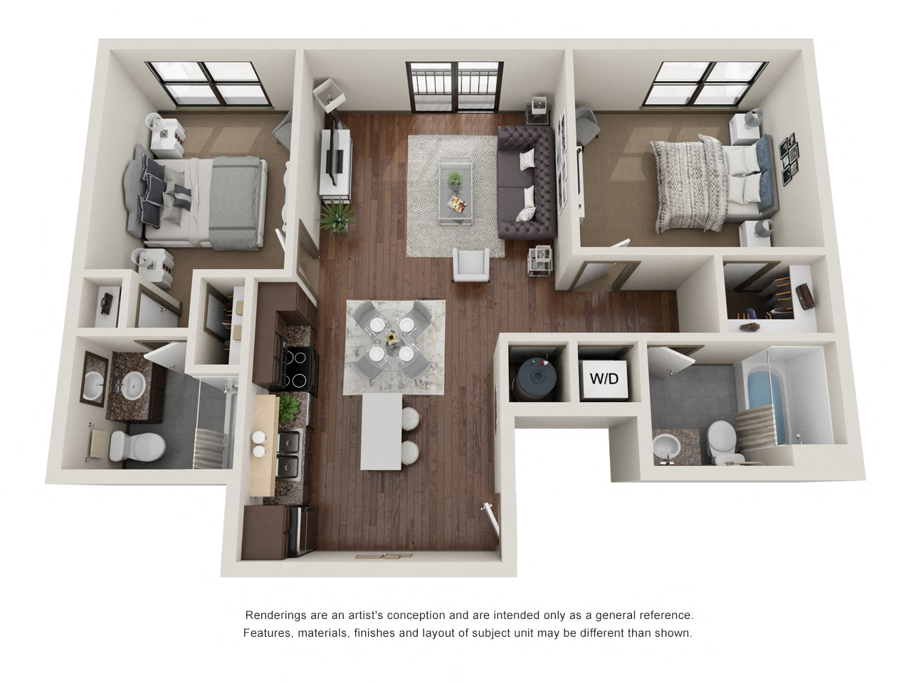 2 bed 2 bath floor plan F