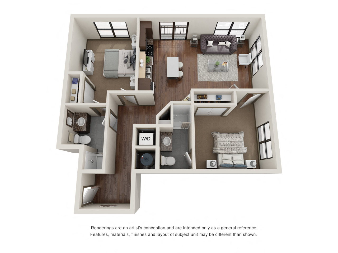 2 bed 2 bath floor plan G