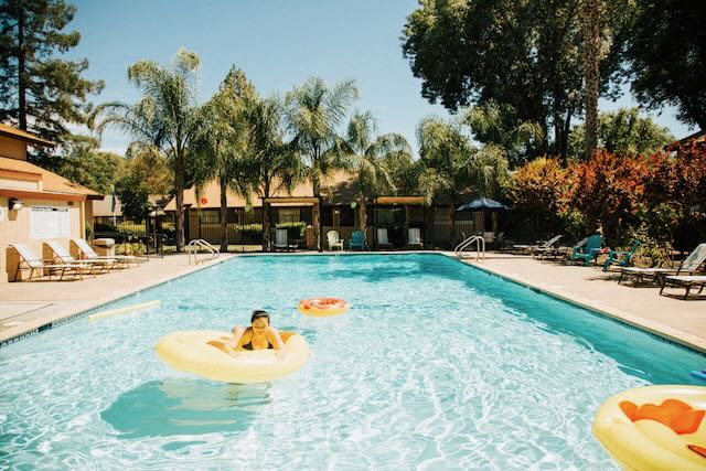 A resident swims in the pool at Cranbrook.