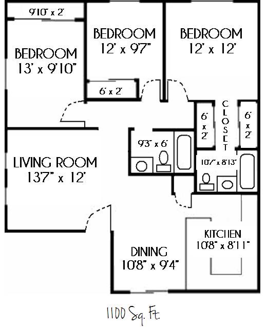 SOLD OUT--3 Bedroom 2 Bath Updated Floor Plan 6