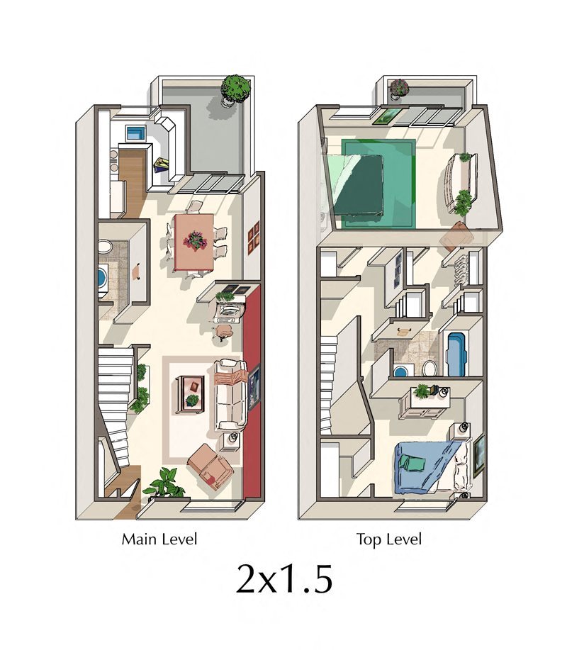 Two bedroom floor plan  l Waverly Flats Apartments in Sacramento, CA