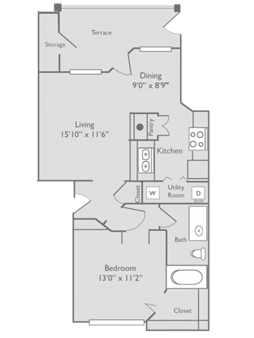 One bedroom, one bathroom with private patio and dining room