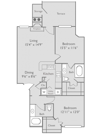 Two bedroom, two bath with dining room and private patio
