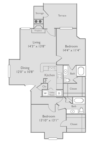 Two bedroom, two bath with dining room and private patio