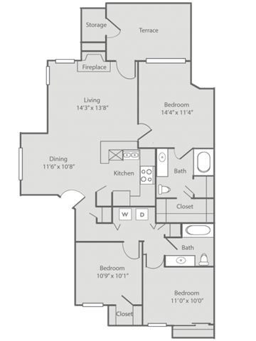 Three bedroom, two bathroom with private patio and open concept living room