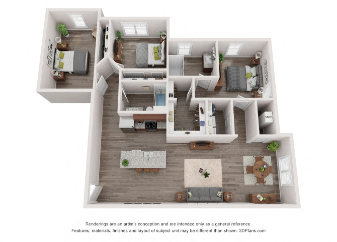 Three bedroom floor plan at Logans Landing