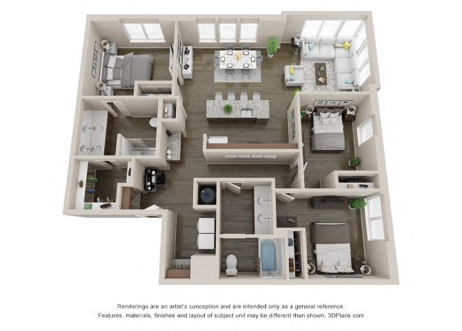 Three bedroom plan at Axis at PTC Apartments