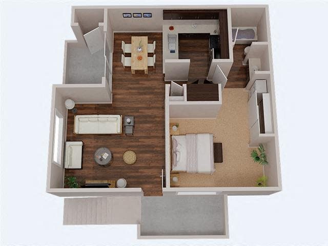 1 Bedroom 1 Bathroom 3D Floor Plan