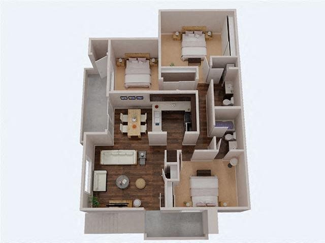 3 Bedroom 2 Bathroom 3D Floor Plan