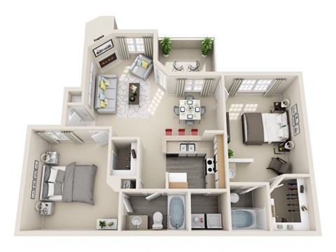 Two Bedroom B1 Floor Plan at Village at Desert Lakes