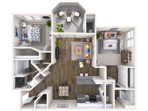 Coral Renovated 3D Floor Plan at Biscayne Bay Apartments, Arizona